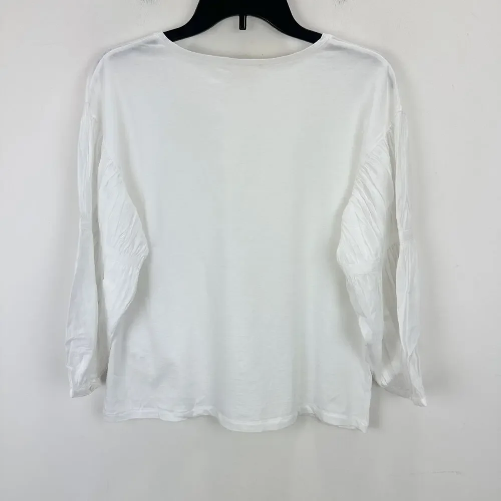 NEW Madewell Puff Sleeve Drop Shoulder Knit Top Cotton Viscose White Small